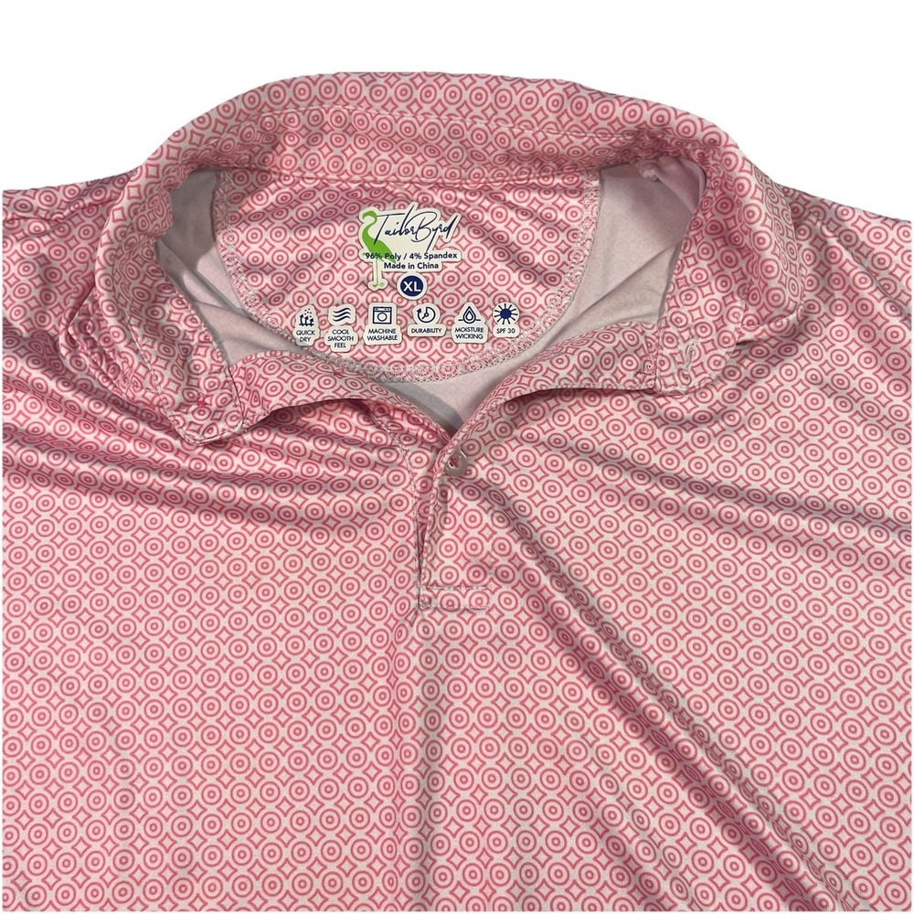 TailorByrd‎ Men's Golf Polo Size XL  Geometric Print Pink Read
